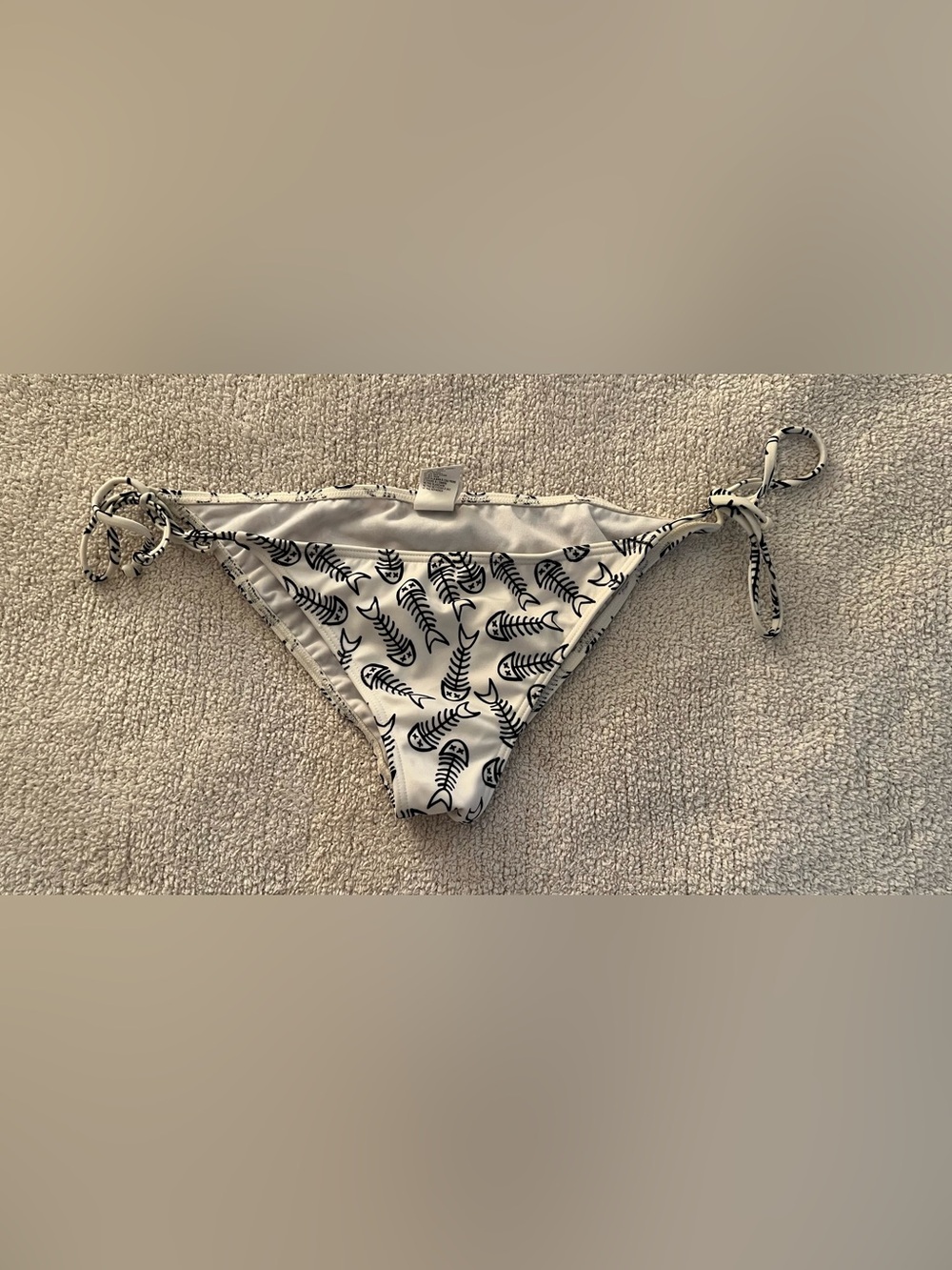 Billabong White Bikini Bottom with Fish Bones Print Size L